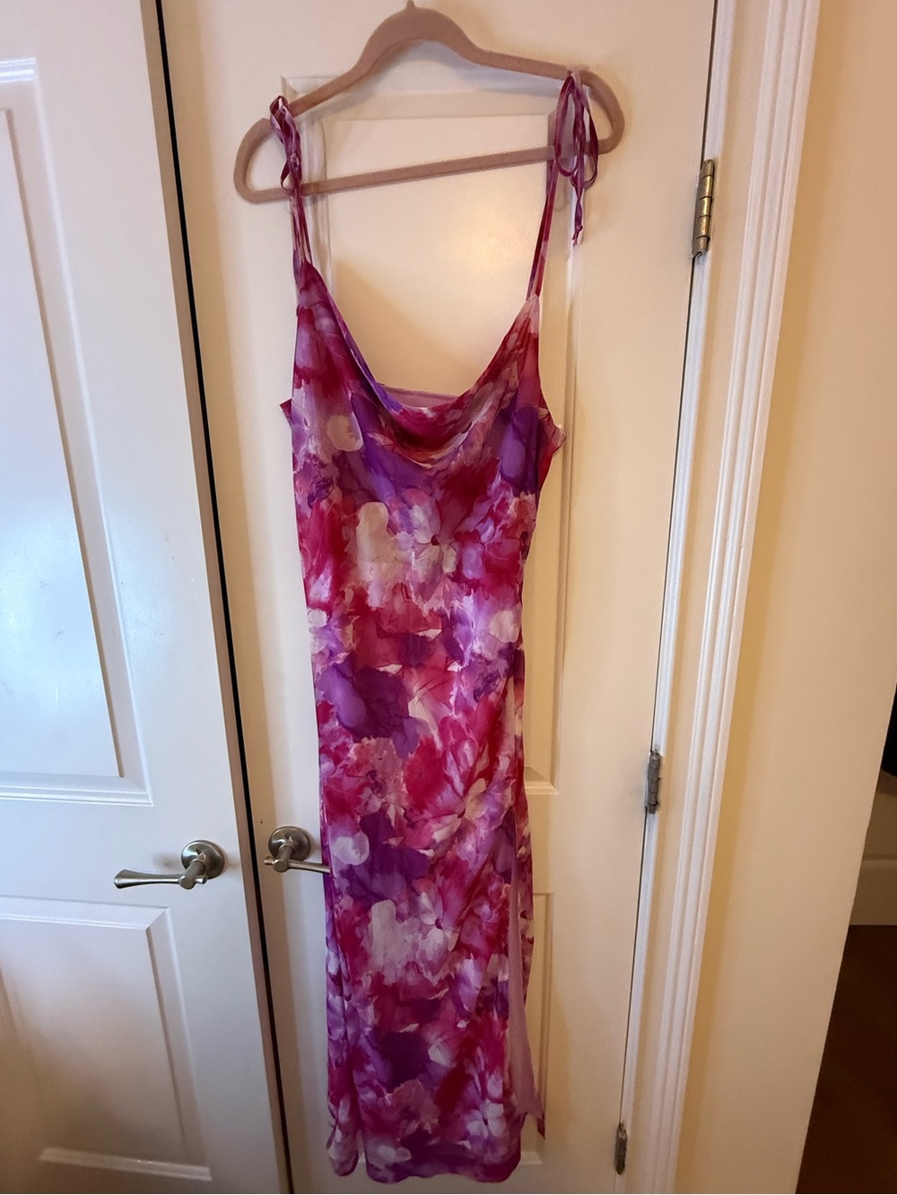 Lulus Pink Purple Floral Cowl Neck Tie-Strap Maxi Dress